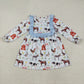 Baby Girl Long Sleeves Farm Animals Blue Ruffle Knee Length Dress RTS