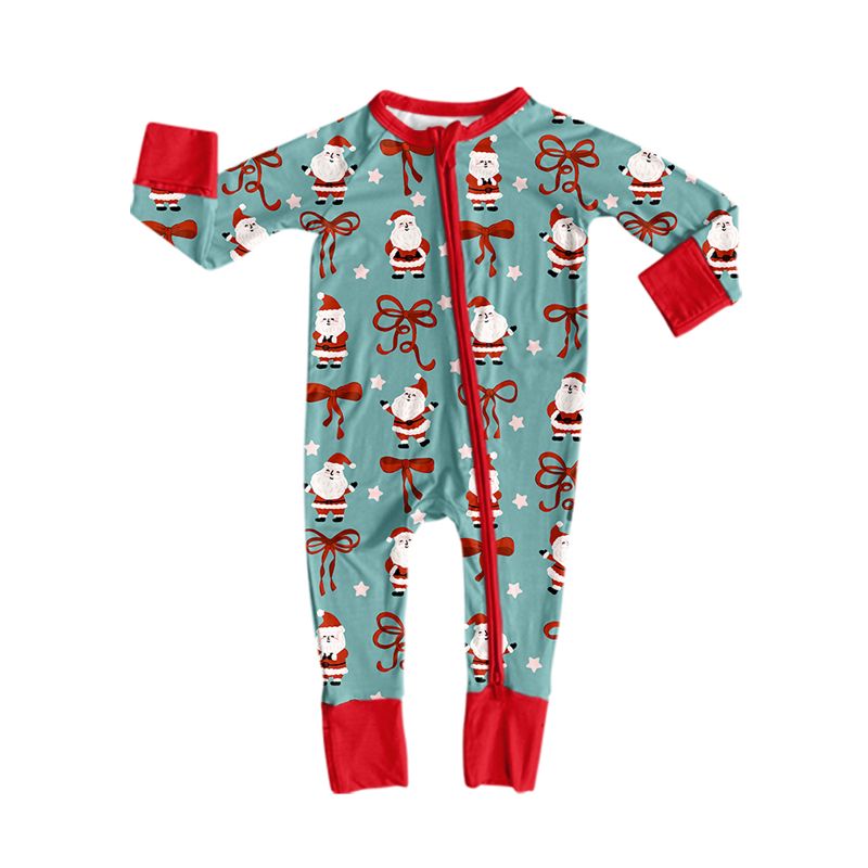 ( Moq 5 ) Preorder Baby Girls Infant Bows Christmas Santa Footie Sleeper Zipper Romper Clothes