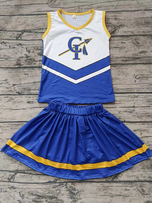 Baby Girl Sleeveless Shirt Blue Skirt Shorts Team Clothes Set Moq 5