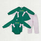 Sibling Baby Girls Green Long Sleeves Embroidery Clovers Bows Green Romper St Patrick Set RTS