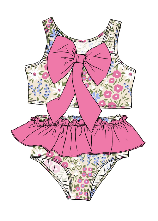 ( Moq 5 Each Style ) Sibling Baby Girls Kids Flower Tops Ruffle Shorts Bows Sets Summer Swimsuits