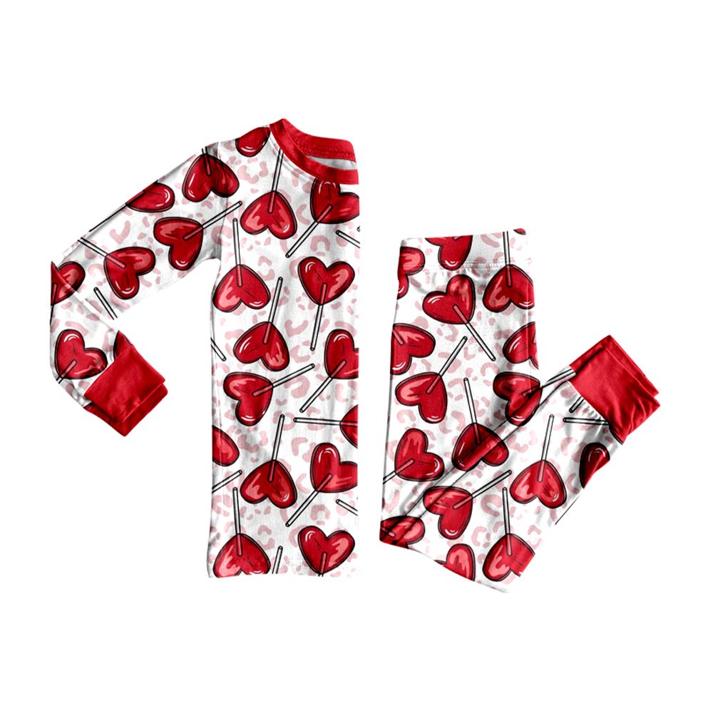 ( Moq 5 ) Preorder Baby Girls Kids Long Sleeves Hearts Leopard Shirt Pants Valentine Set Clothes