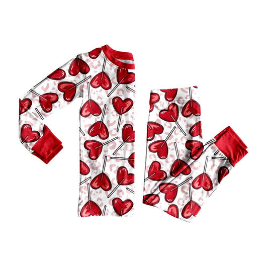 ( Moq 5 ) Preorder Baby Girls Kids Long Sleeves Hearts Leopard Shirt Pants Valentine Set Clothes