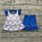 Baby Girls Kids Short Sleeves Bows Tops Blue Shorts 4th of July Set RTS