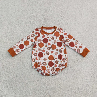 Sibling Baby Boys Infant Long Sleeves Pumpkins Fall Bubble Rompers Clothes RTS
