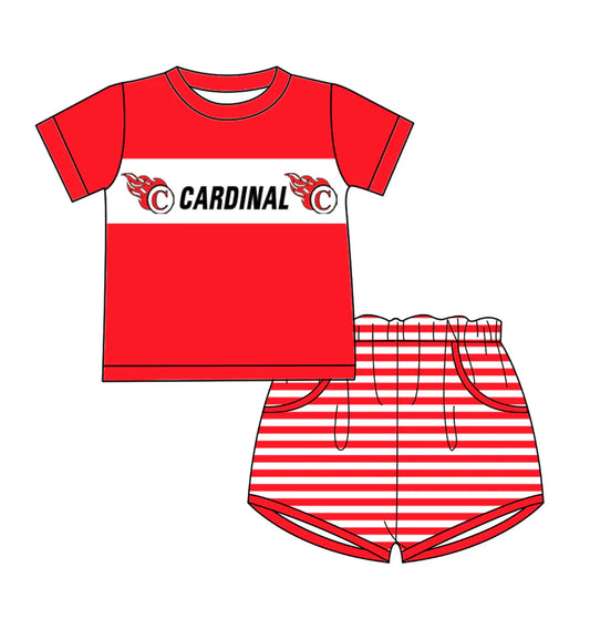 Baby Boy Short Sleeves Team C Shirt Red Stripes Pockets Shorts Clothes Set ( Moq 5 )