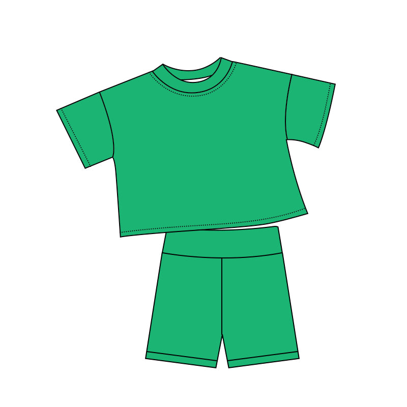 ( Moq 5 ) Preorder Baby Kids Toddler Short Sleeves Shirt Shorts Summer Cotton Green Set