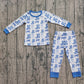 Baby Girl Long Sleeves Blue Bows Boots Shirt Pants Western Pajamas Clothes Set RTS