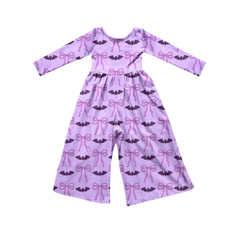 ( Moq 5 ) Preorder Baby Girls Kids Long Sleeves Hallween Bows Purple Jumpsuit Clothes