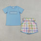 Baby Girls Kids Short Sleeves Embroidery I Love Mama Bows Plaid Knee Length Dress RTS