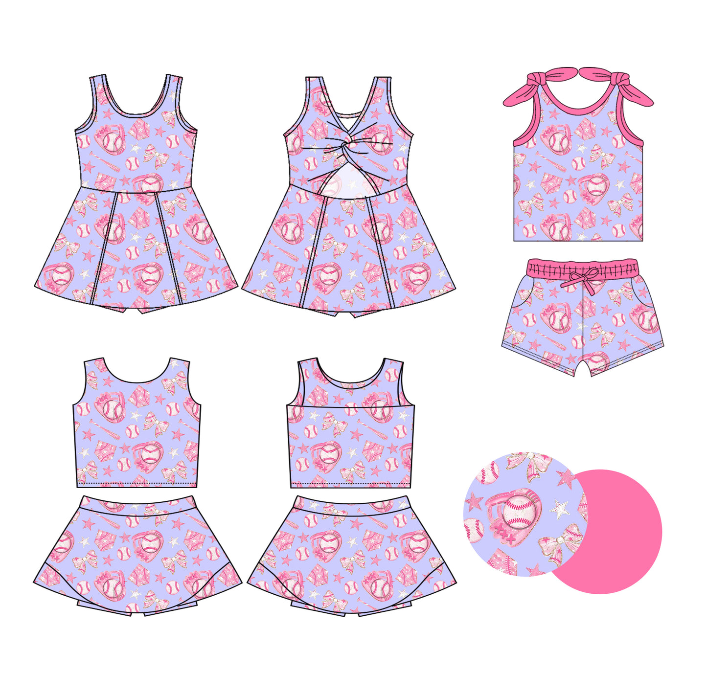 ( Moq 5 Each Style ) Baby Girls Kids Sleeveless Baseball Bows Sibling Dress Sets