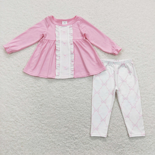 GLP1134 Baby Girl Long Sleeves Pink Tunic Bows Leggings Pants Set