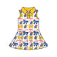 ( Moq 5 each style ) Baby Boy Girl Toddler Team Yellow Blue Bows Sibling Shirt Dress Set