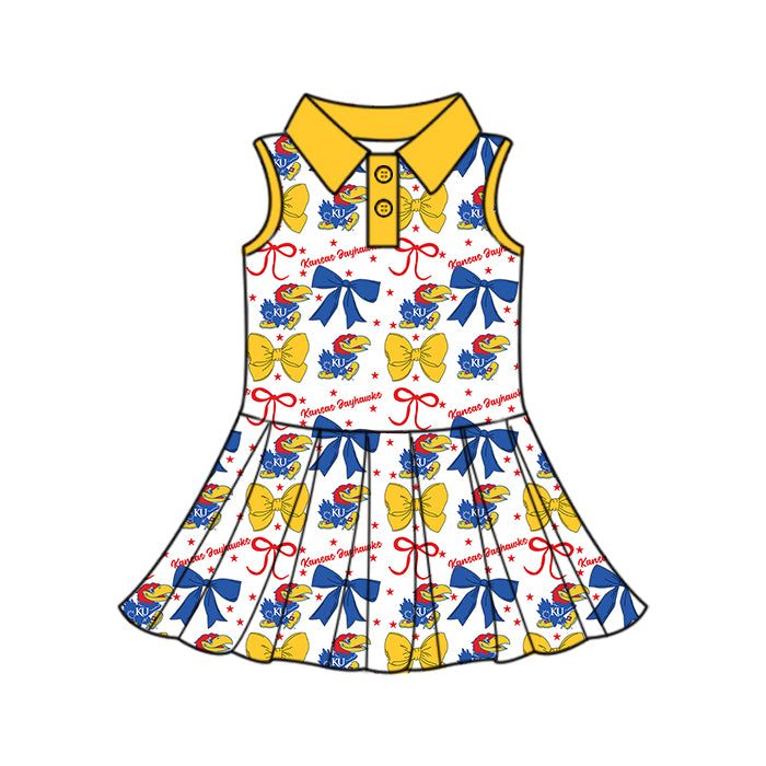 ( Moq 5 each style ) Baby Boy Girl Toddler Team Yellow Blue Bows Sibling Shirt Dress Set