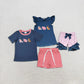 Baby Boy Girl Short Sleeves Embroidery Farm Animals Sibling Set Clothes RTS