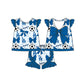 ( Moq 5 each style ) Baby Girl Toddler Team Blue Bows ‌Soccer‌ Sibling Shirt Dress Set
