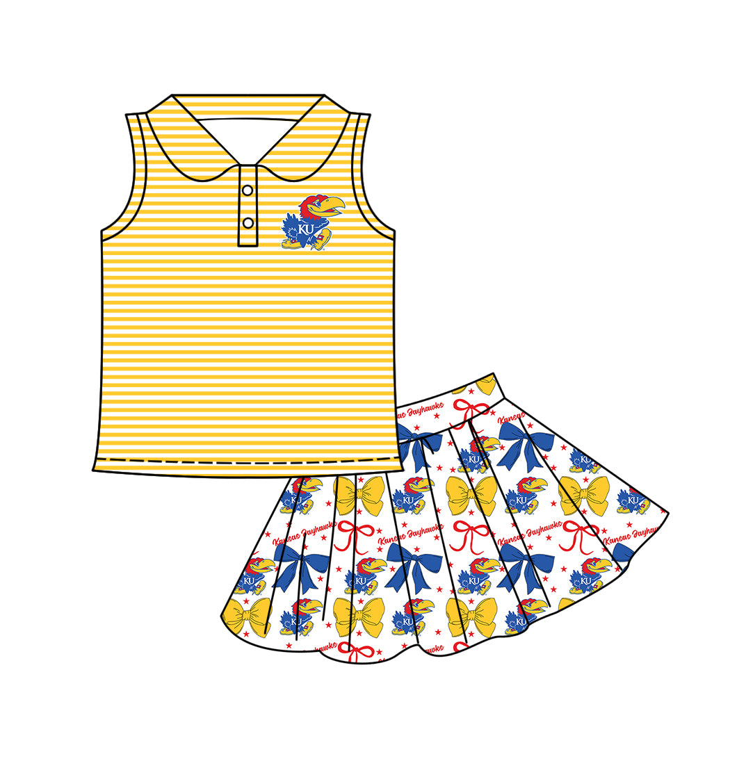 ( Moq 5 each style ) Baby Boy Girl Toddler Team Yellow Blue Bows Sibling Shirt Dress Set