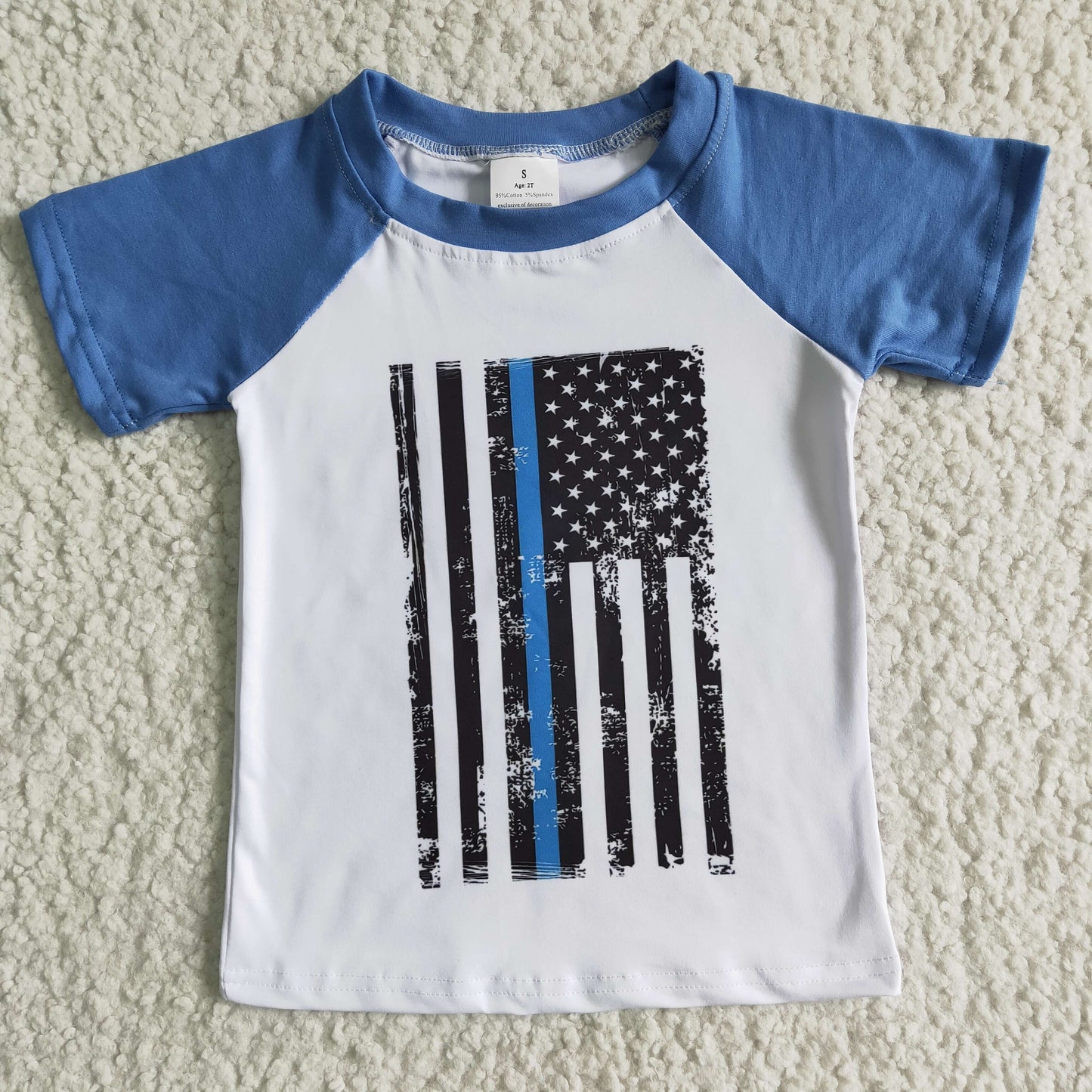 Promotion Baby Boys Kids Blue Short Sleeves Flag Shirt Tops Clothes RTS
