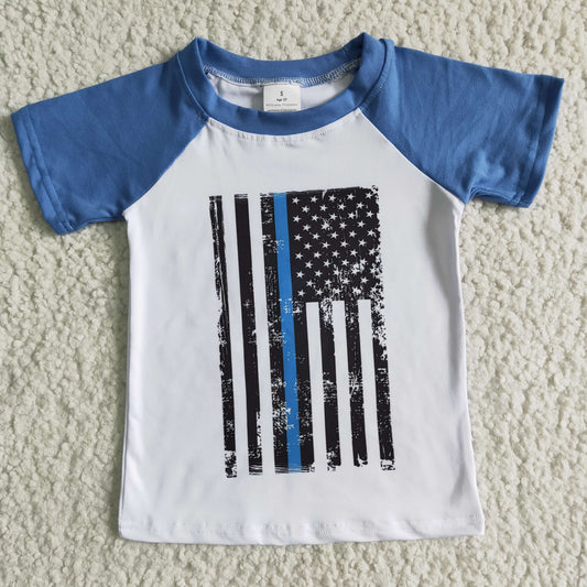Promotion Baby Boys Kids Blue Short Sleeves Flag Shirt Tops Clothes RTS