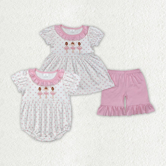 Baby Girl Short Sleeves Dance Pink Ruffle Sibling Romper Clothes Outfit RTS
