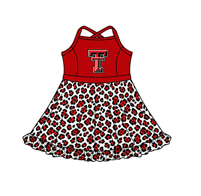 ( Moq 5 ) Sibling Baby Girls Kids TT  Leopard Built-in Shorts Team Ruffle Dress Clothes