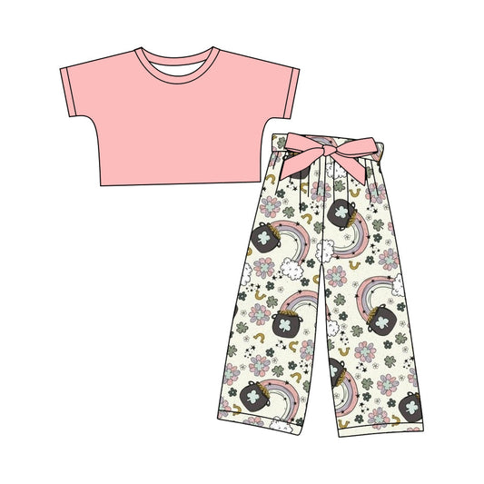 Baby Girl Short Sleeveless Pink Tops St Patrick Pants Set ( Moq 5 ) 12.10