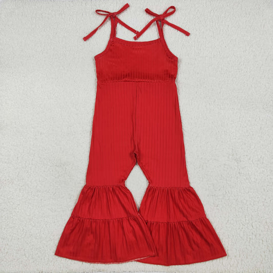 Baby Girl Straps Bell Pants Bottom Ribbed Red Jumpsuit RTS
