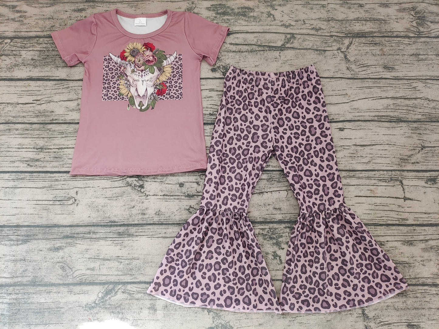 Promotion Baby Girl Bull Skull Flower Leopard Bell Pants Western Outfit