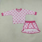 Baby Girls Kids Long Sleeves Dots Shirt Skirt Shorts Light Pink Set Clothes RTS