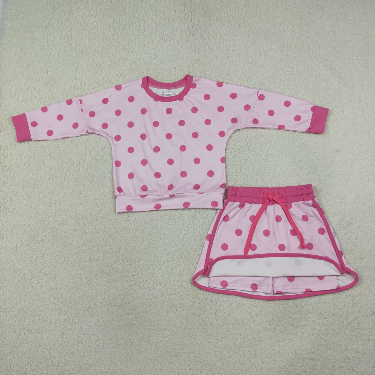 Baby Girls Kids Long Sleeves Dots Shirt Skirt Shorts Light Pink Set Clothes RTS