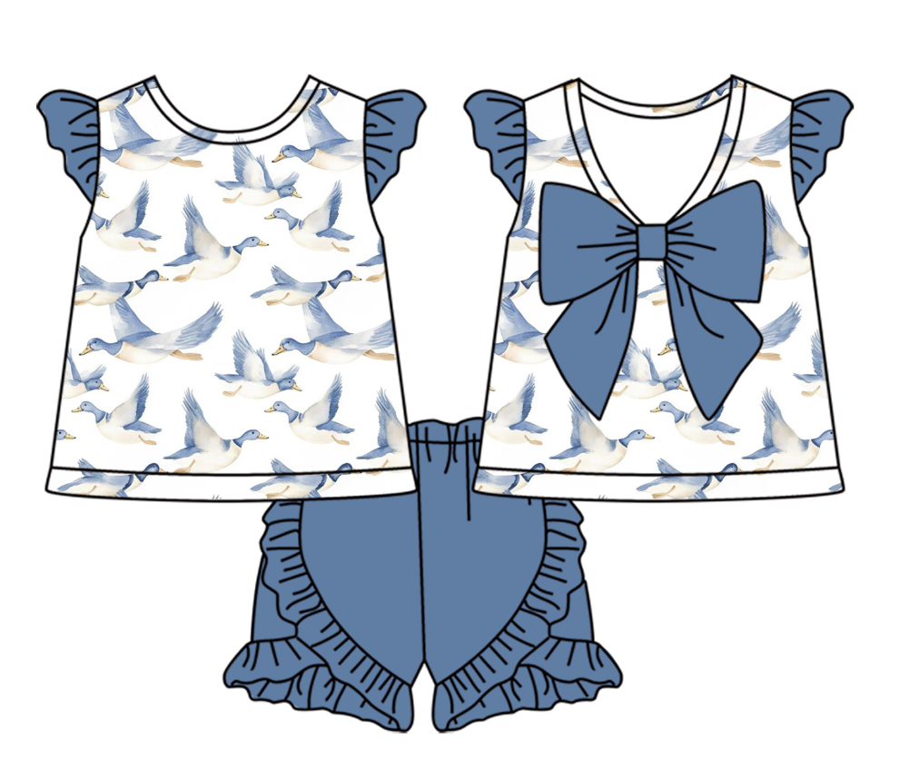 Baby Boy Girl Short Sleeves Duck Sibling Matching Dress Romper Blue Clothes Set Moq 5 Each style