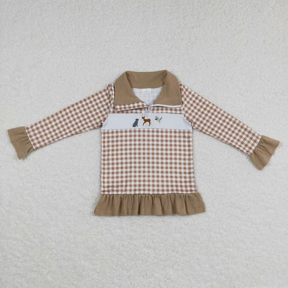 BT0345 Baby Boy Long Sleeves Embroidery Duck Deer Dog Zipper Pullover