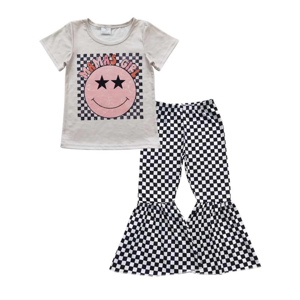 Kids Mama's Girl Shirt Black Checkered Bell Pants Outfit