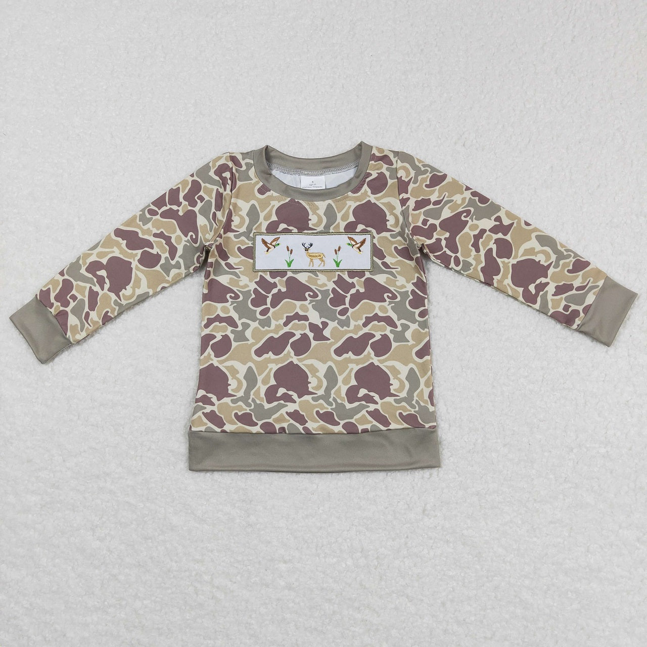 BLP0368 Baby Boy Long Sleeves Embroidery Ducks Reindeer Camo Pants Hunting Outfit