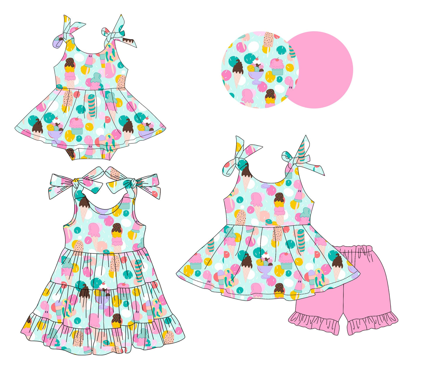 Baby Girl Straps Summer Cakes Sibling Romper Dress Set ( Moq 5 Each Style ) 3.17