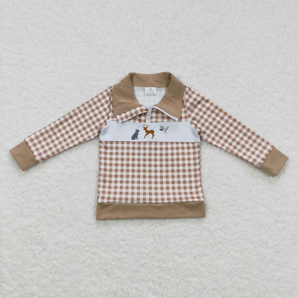 BT0345 Baby Boy Long Sleeves Embroidery Duck Deer Dog Zipper Pullover