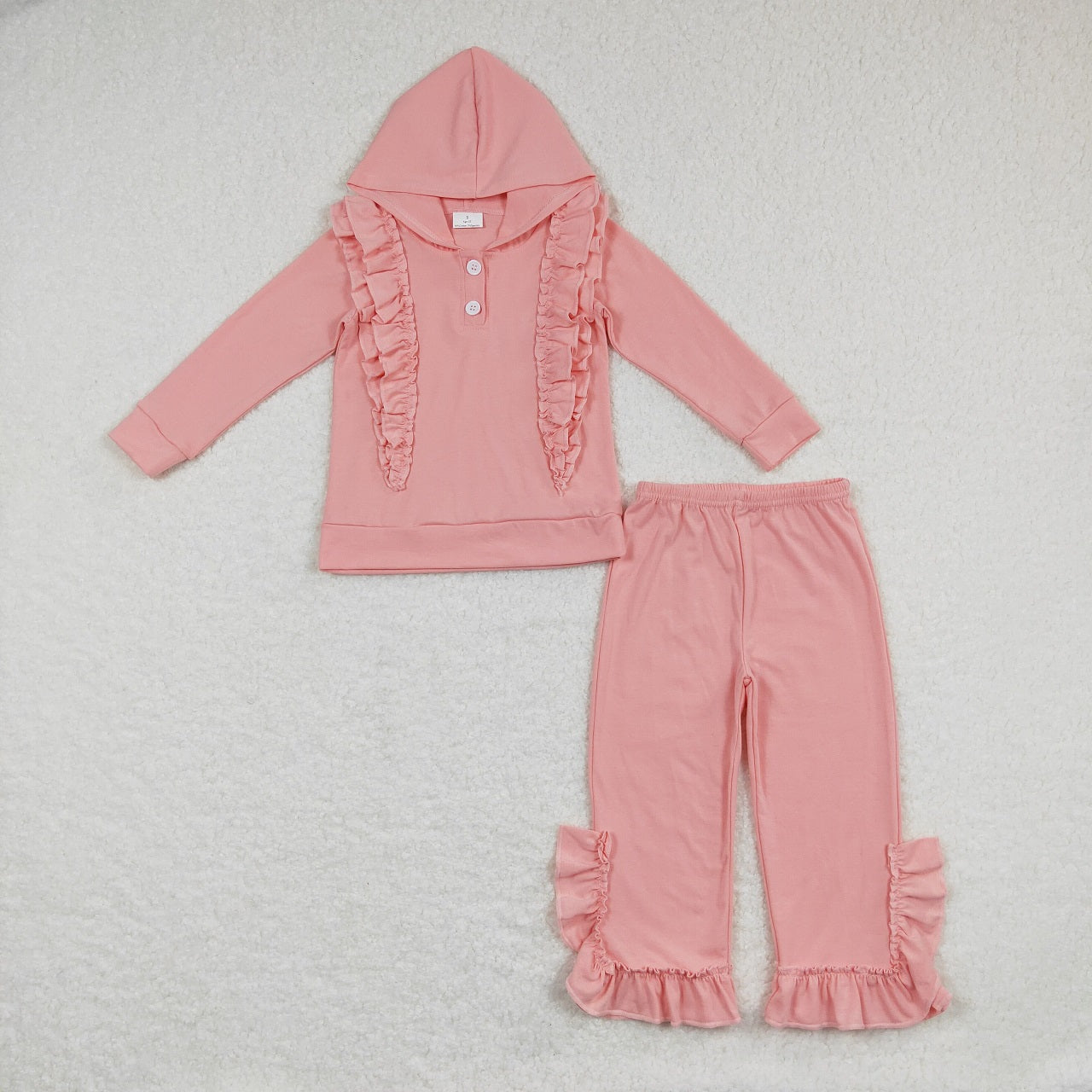 GLP0894 Baby Girl Pink Long Sleeves Cotton Hoodie Ruffle Shirt Pants Outfit