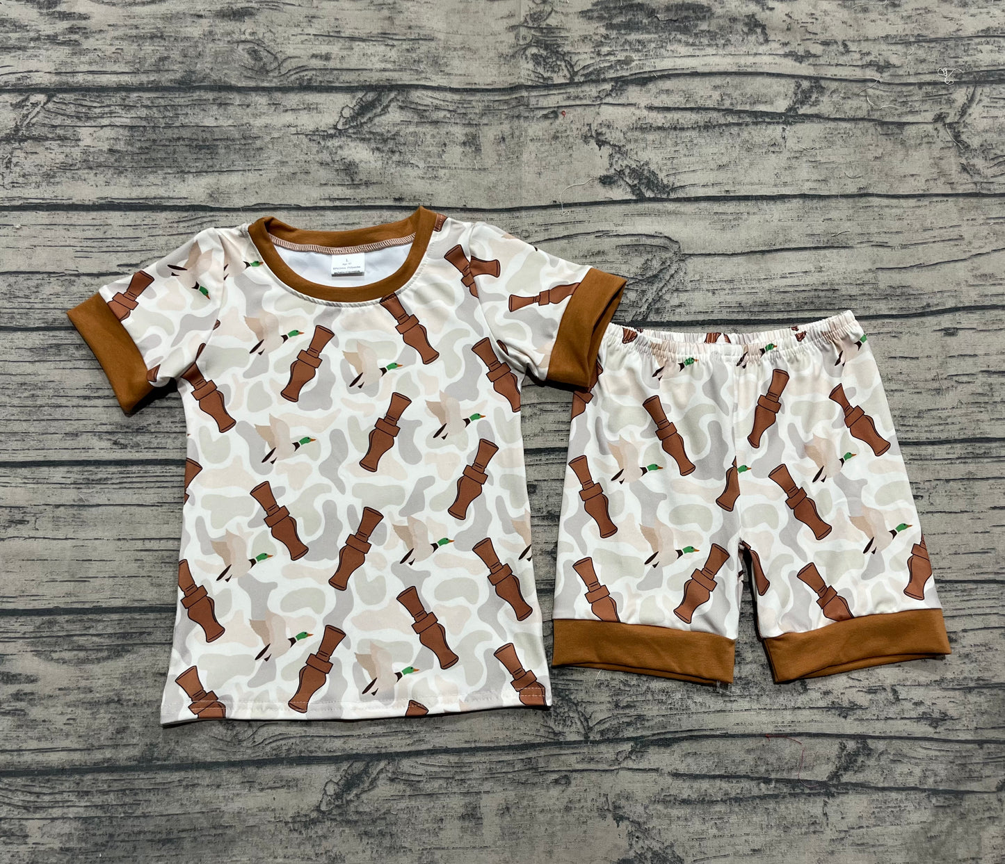 Baby Boy Short Sleeves Ducks Camo Shirt Shorts Pajamas Hunting Set RTS