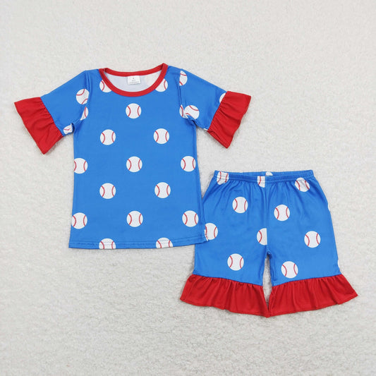 GSSO0525 Baby Boy Girl Short Sleeves Baseball Shirt Shorts Pajamas Set