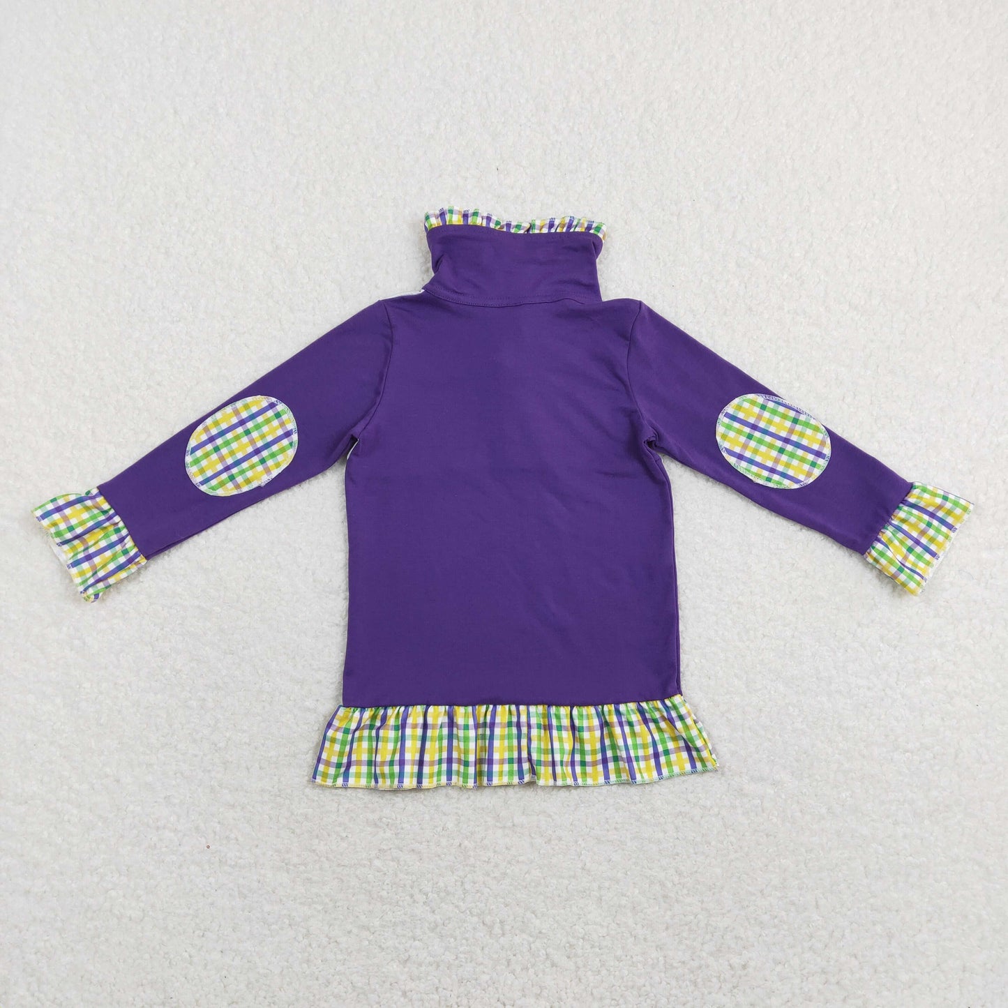 GT0412 Mardi Gras  Baby Girl Long Sleeves Dog Zipper Purple Shirt Tops