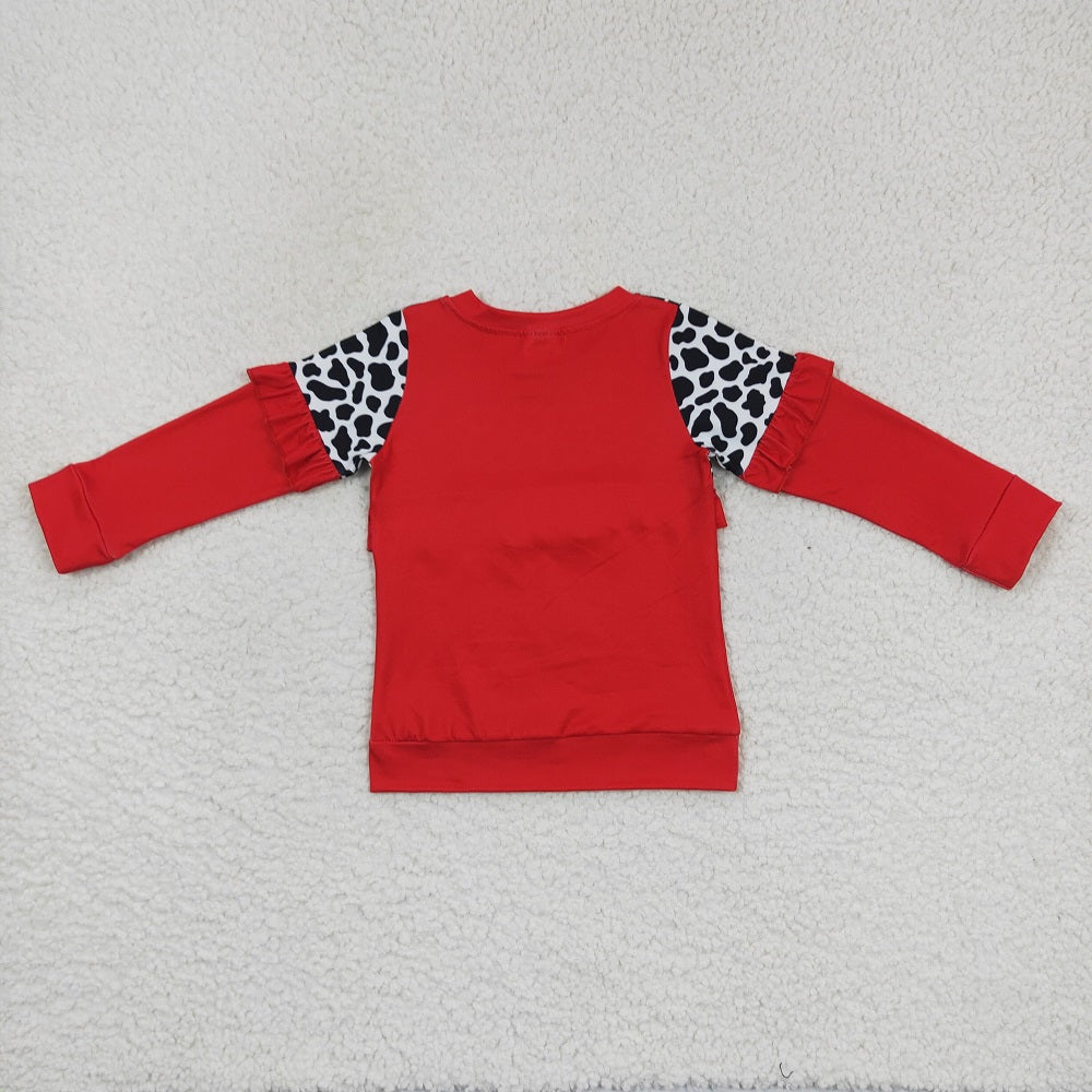 GT0295 Baby Girl Long Sleeves Cow Print Red Shirt