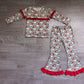 Baby Girls Kids Christmas Santa Stripes Ruffle Shirt Bell Pants Set Clothes RTS