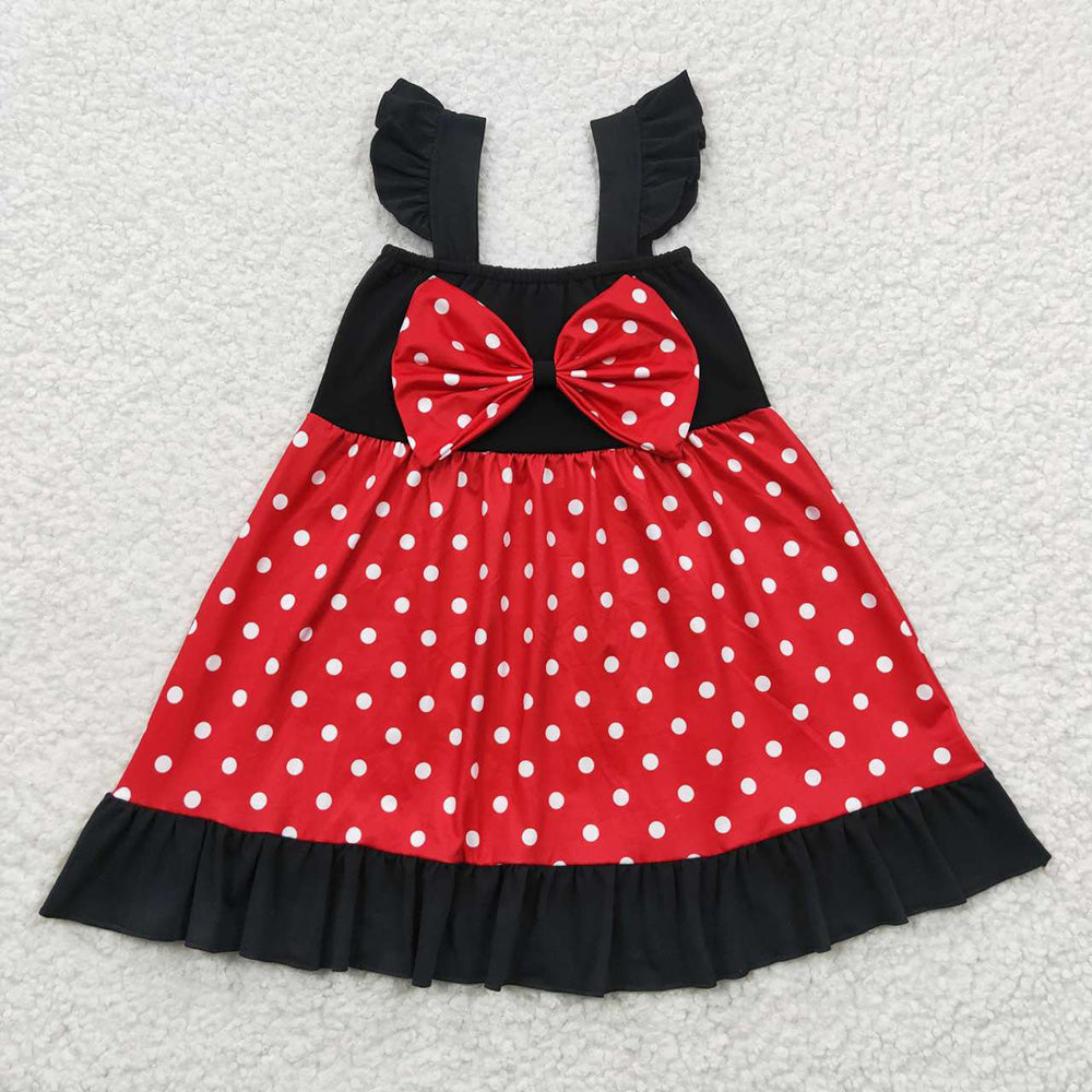 GSD0344 Baby Girl Short Sleeves Princess Bow Summer Red Dots Dress