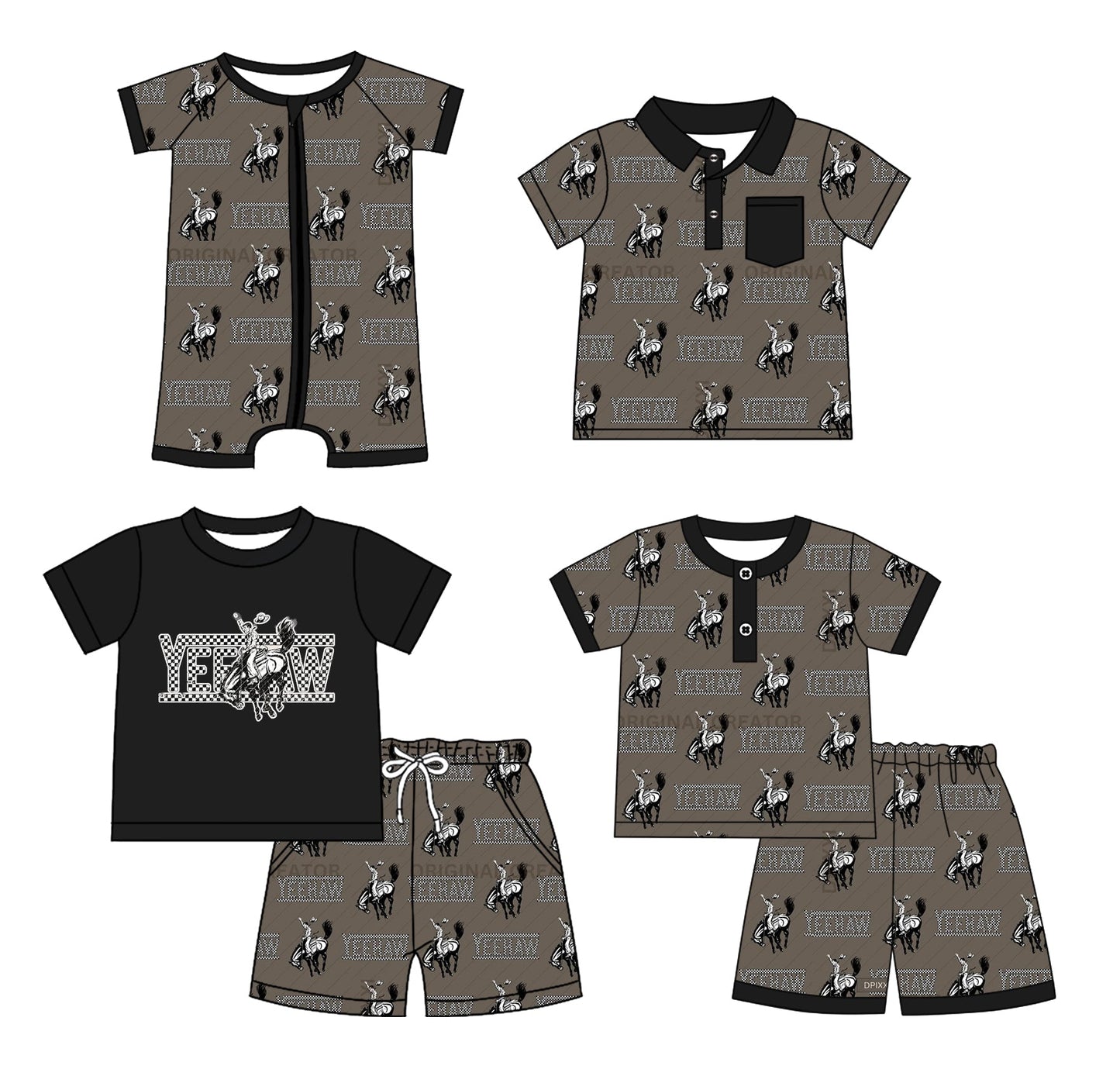 Baby Boy Short Sleeves Western Sibling Romper Shirt Set ( Moq 5 Each Style ) 2.10