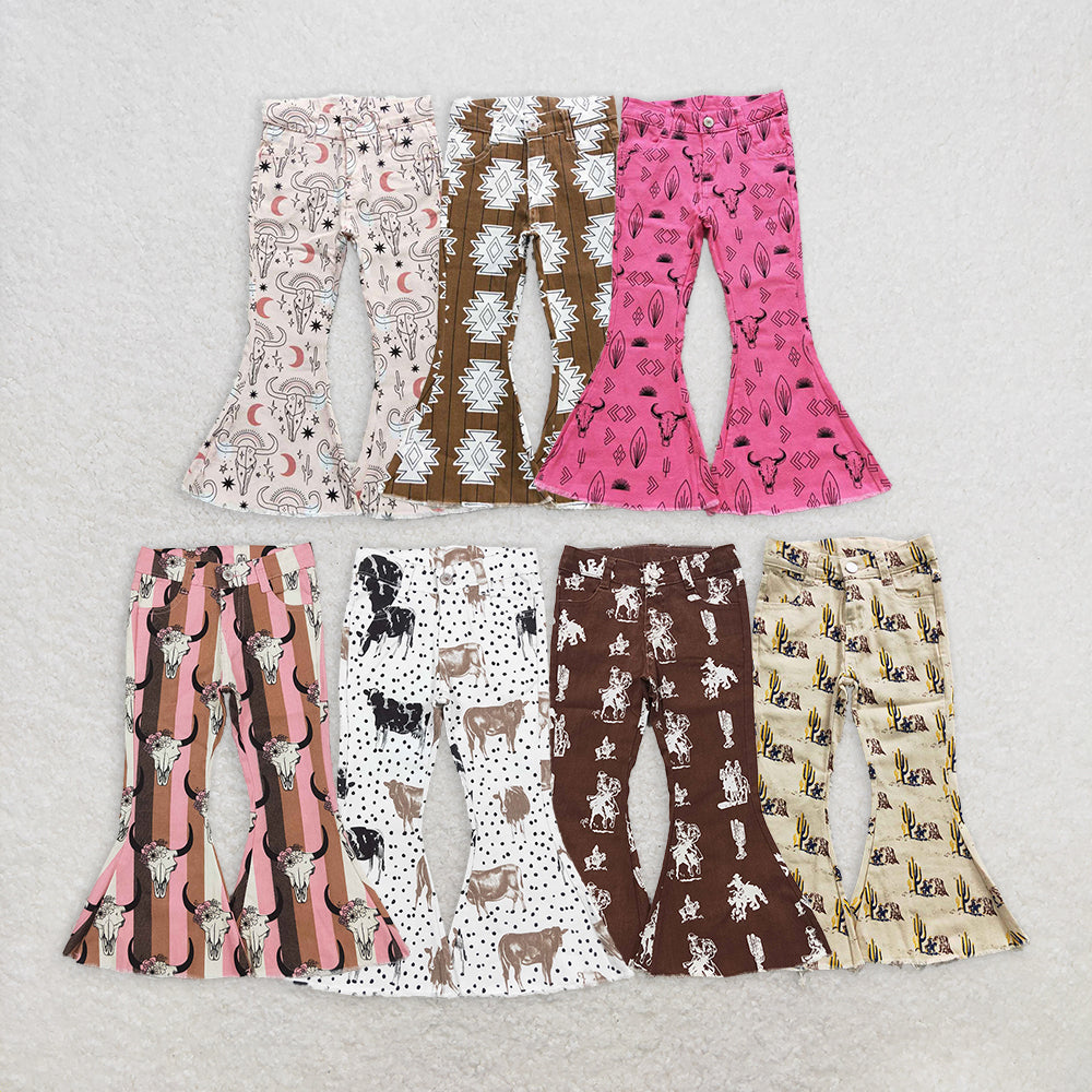 Baby Girl Western Rodeo Aztec Denim Bell Pants Sibling Clothes RTS