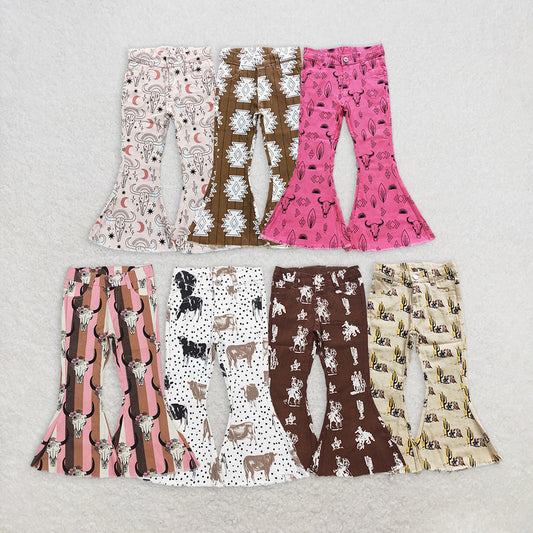 Baby Girl Western Rodeo Aztec Denim Bell Pants Sibling Clothes RTS