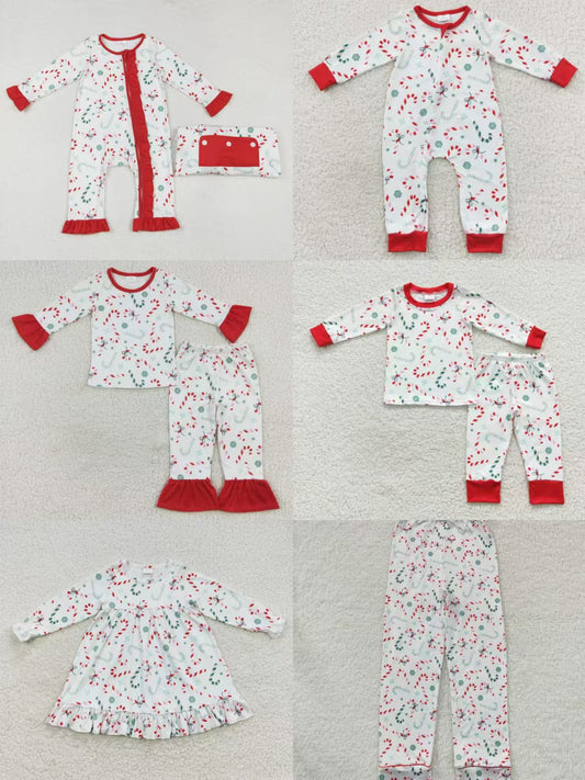 Baby Boy Girl Adult Women Christmas Candy Cane Sibling Family Romper Pajamas Clothes Set RTS