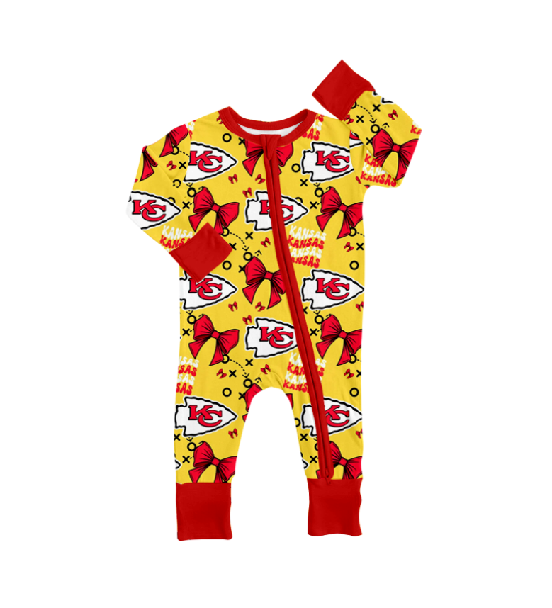 Baby Girl Long Sleeves KC Bows Team Zipper Romper ( Moq 5 )