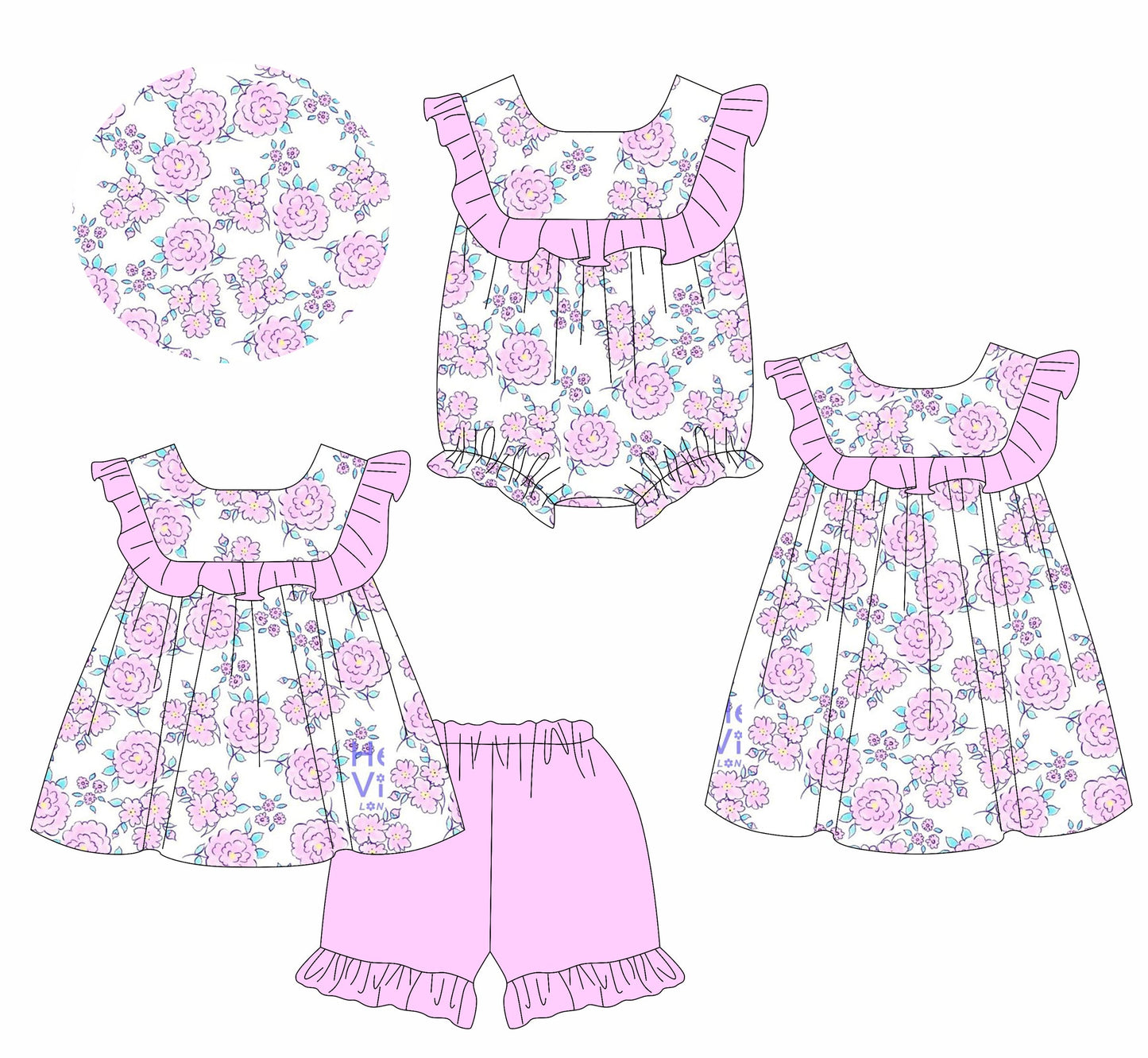 Baby Girl Short Sleeves Flower Ruffle Sibling Romper Dress Set ( Moq 5 Each Style ) 3.17