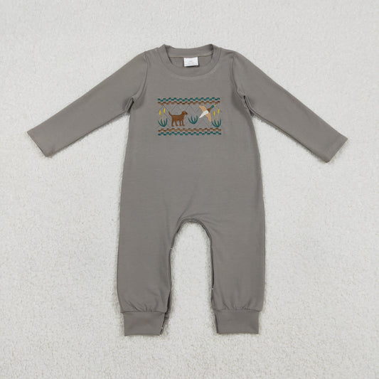Baby Boys Long Sleeves Embroidery Dogs Ducks Cotton Romper RTS